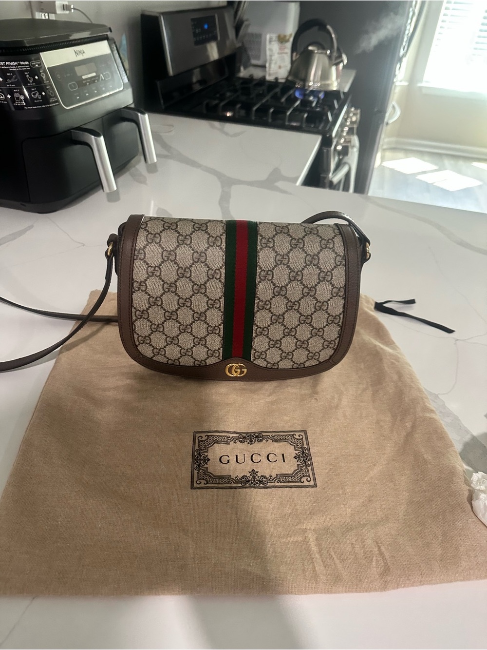 Gucci GG Supreme Small Shoulder Bag with Web Stripe